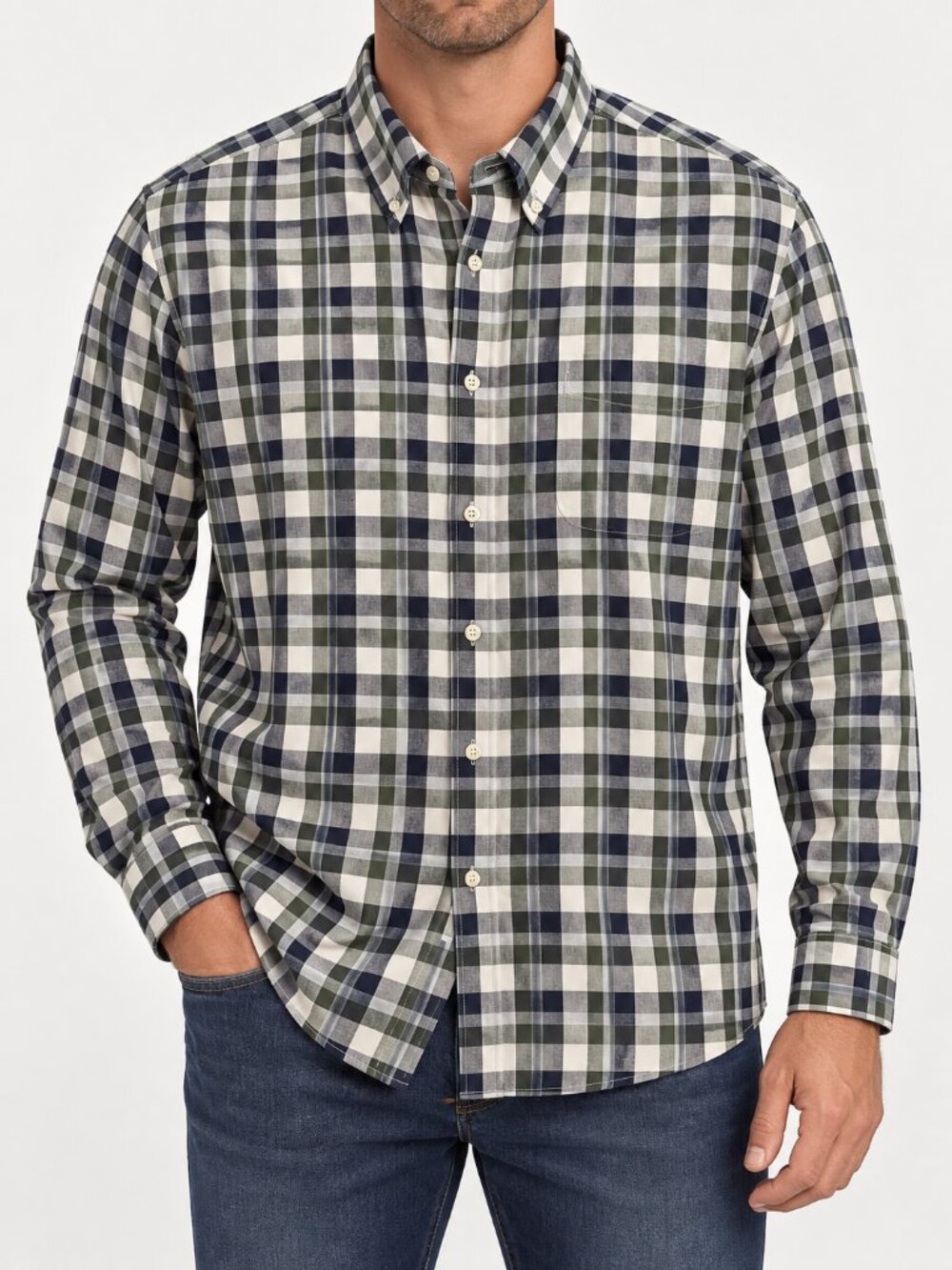 Arrow USA 1851 Men's 3XLT Navy Green Plaid Button Down Shirt